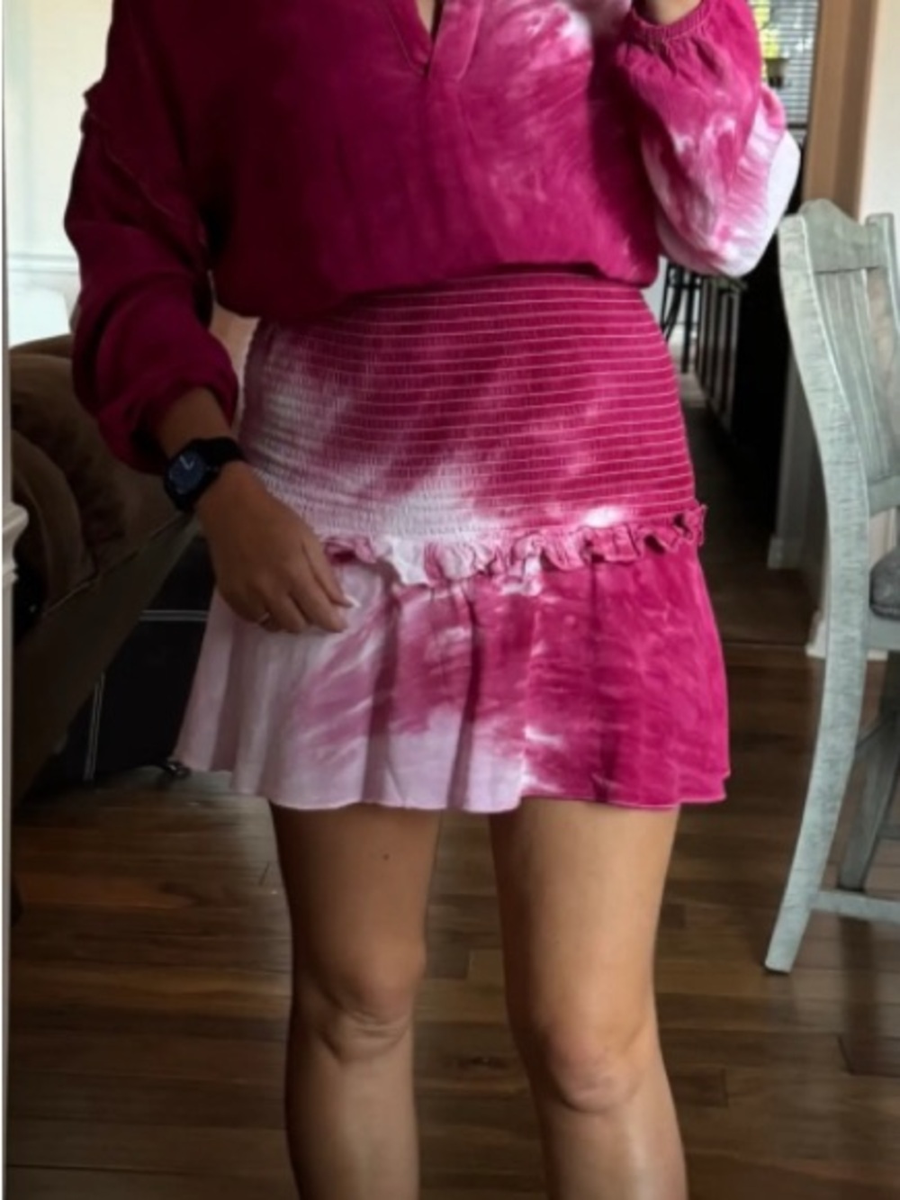 Aqua Pink Tie-Dye Smocked Ruffle Mini Bloomingdale’s Festival Dress Adorable NWT